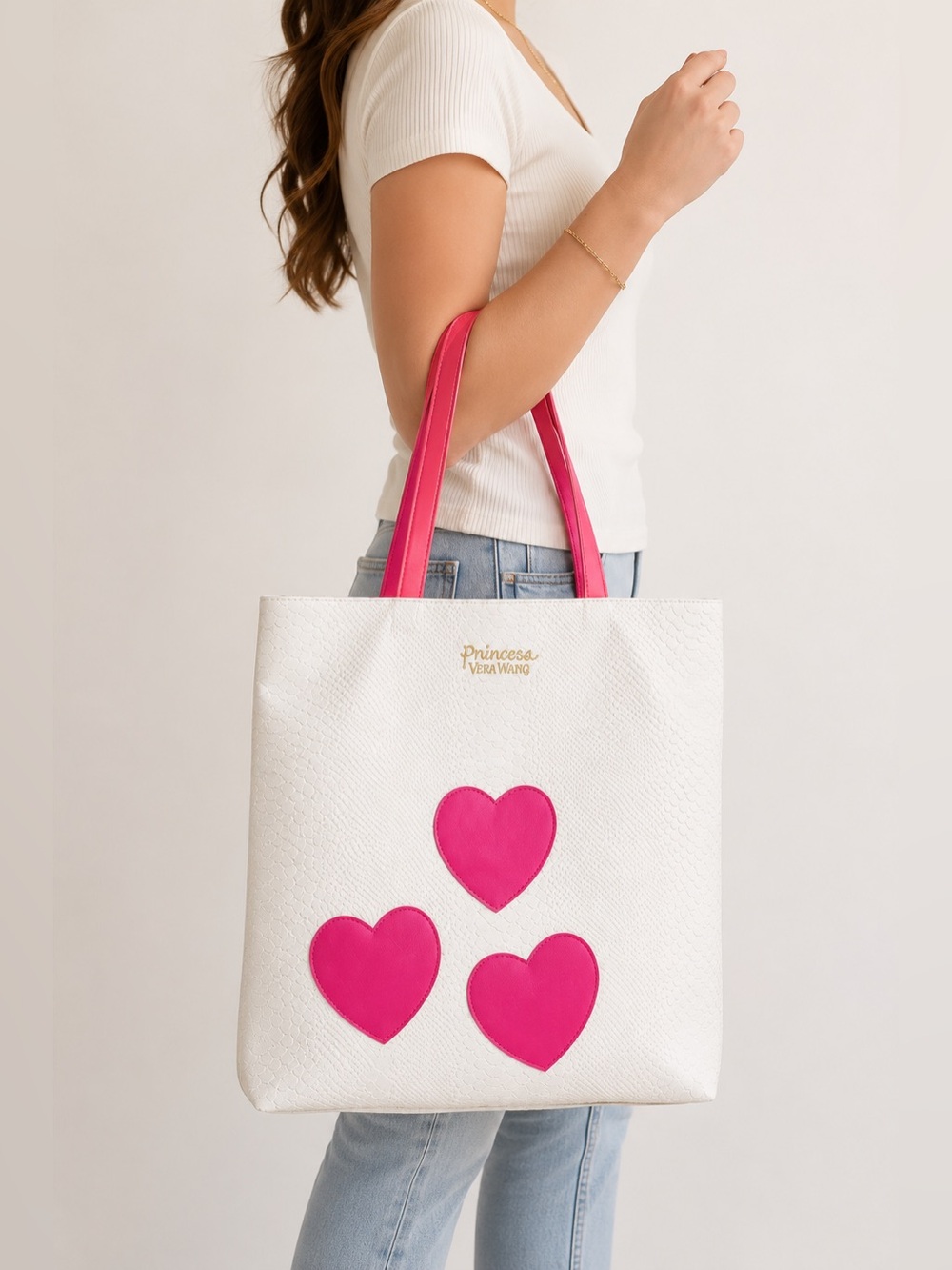 Princess Vera Wang Heart Tote Bag White Pink Mermaid Scale Shoulder Purse OS